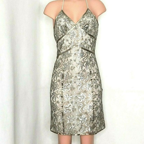 Express Dresses & Skirts - Express Silver Metallic Lace Dress Sequins Halter